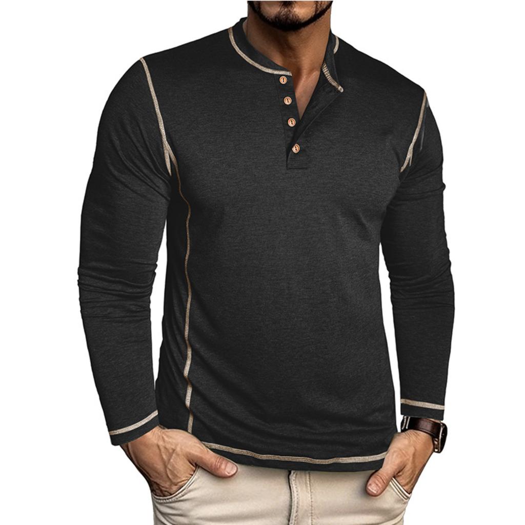 Men's Long Sleeve Shirt Color Block Casual T-Shirt Basic Undershirt
