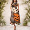 Women Plus Size Keyhole Neck Sleeveless Halloween Sloth Print A Line Long Dress