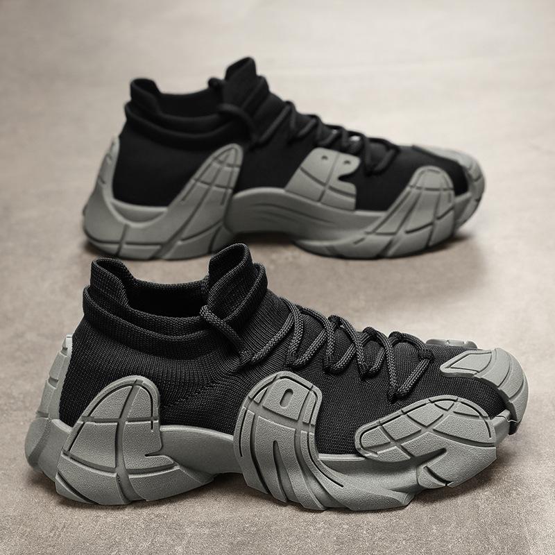 New Fly-woven Socks Shoes Men's Casual Sports Shoes Running Shoes Dad Shoes Splicing Breathable Thick-soled Muffin Shoes