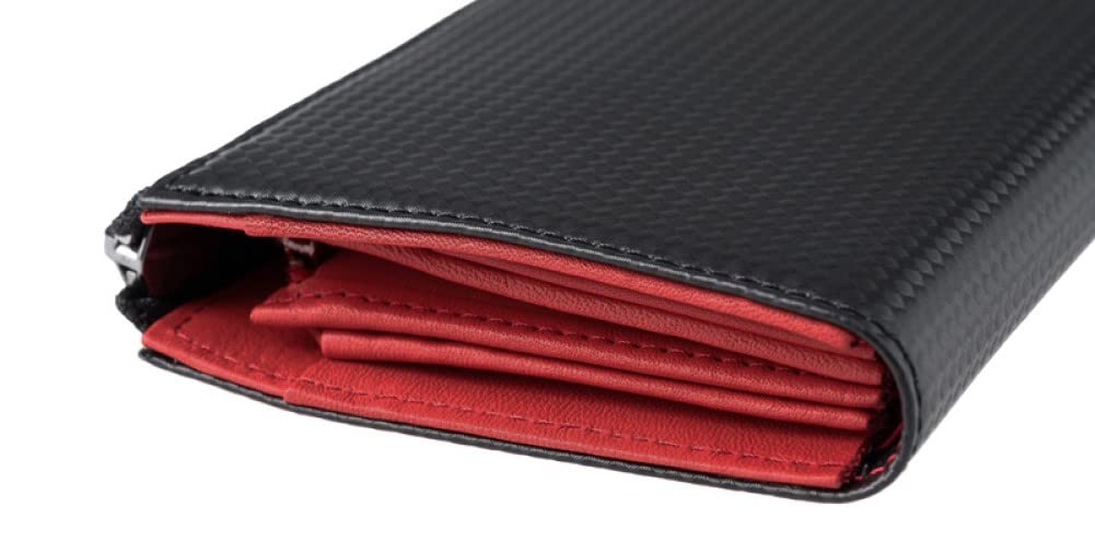 Neu Interesse Schatten Honeycell Long Carbon Großes Kartenfach Day Black x 0700 2.0 Geldbörse, Leder, L-förmiger Reißverschluss, Kapazität, Halter, Geschenk für Vater, Rot,