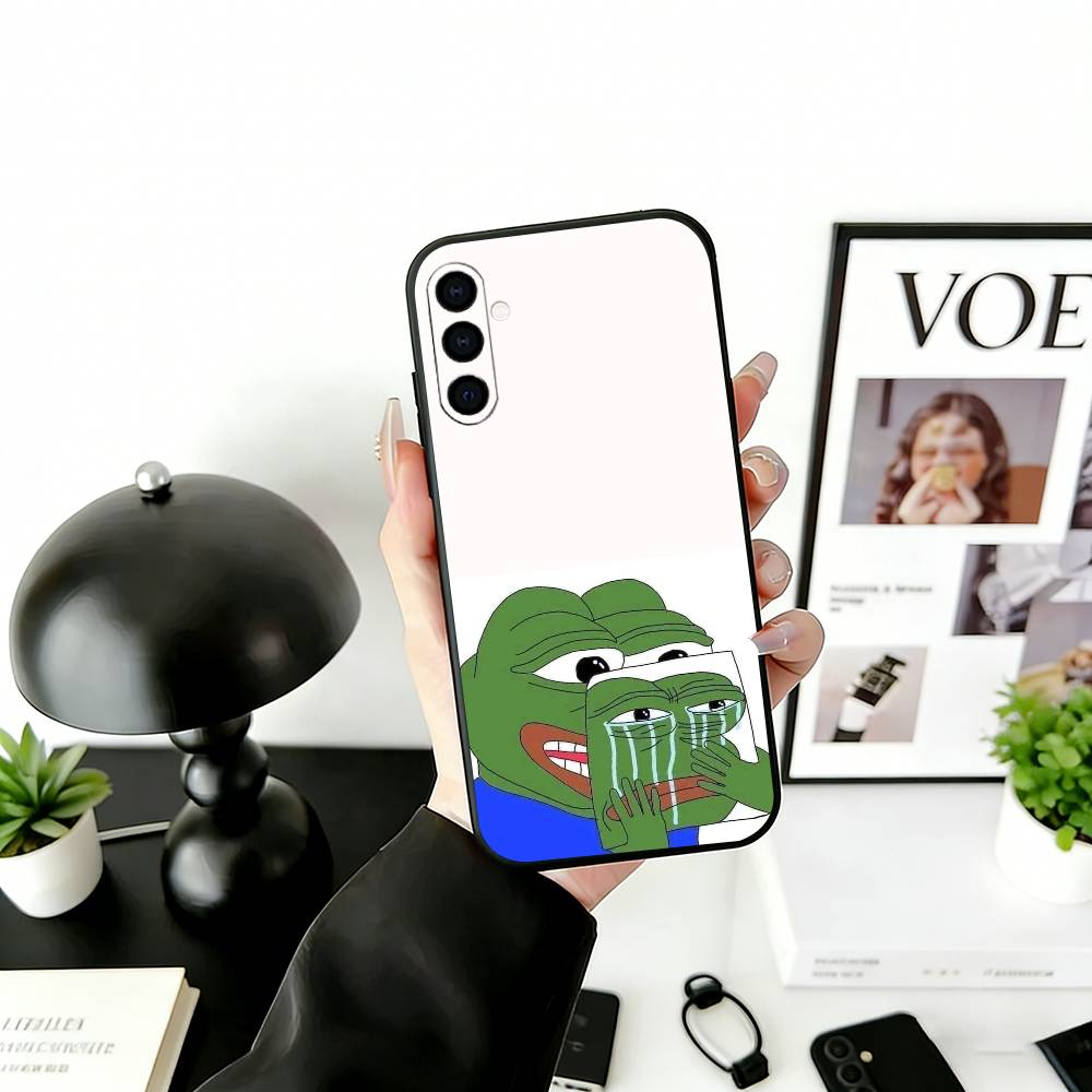 Trauriges lustiges Frosch Meme Handyhülle für Samsung Galaxy A73,A72,A71,A70,A53,A52,A51,Andere Weiche Schwarze Hülle