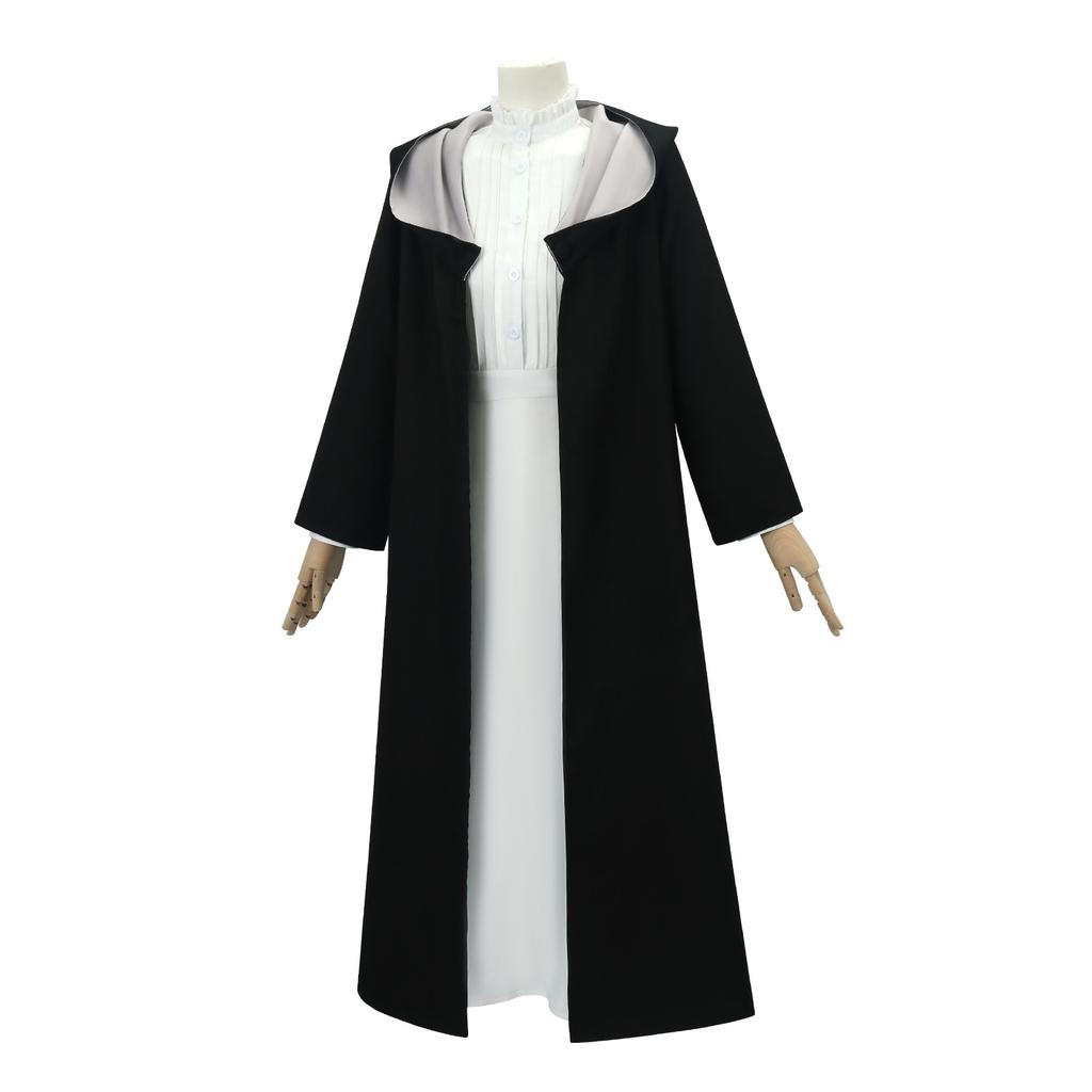 Fantasy Anime Elf Mage Cosplay Costume Black Dress with White Cape New Anime Series Inspired Outfit for Women