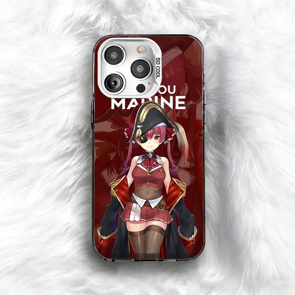 

Houshou Marine Holo Pronted Phone Case For iPhone 16 17 15 14 12 13 Pro Max Black Color Shockproof Cover iPhone16pro