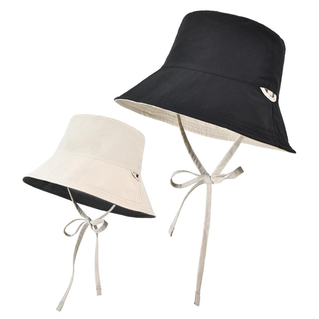 Reversible Bucket Hat with Chin Strap, Sun Protection Windproof Fisherman Cap for Women