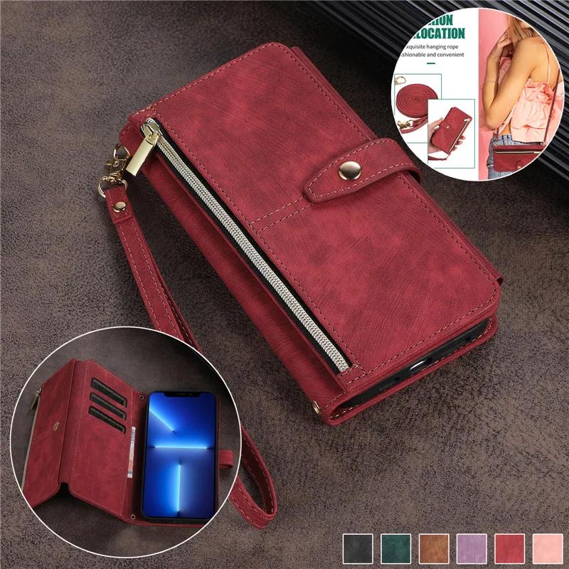 Lanyard Flip Leather Phone Case for XiaoMi 15T 15 14 14T 13T 12T POCO X5 RedMi Note 15 14 Pro Plus 13 12 Zipper Wallet Cover