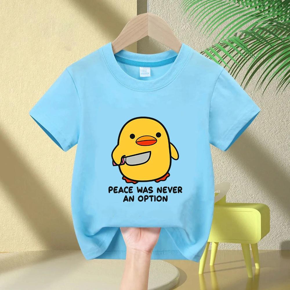 Peace Was Never An Option Cute Animal Tshirt Funny Goose Graphic T Shirts Summer Casual Short Sleeve Tops Kids Clothing