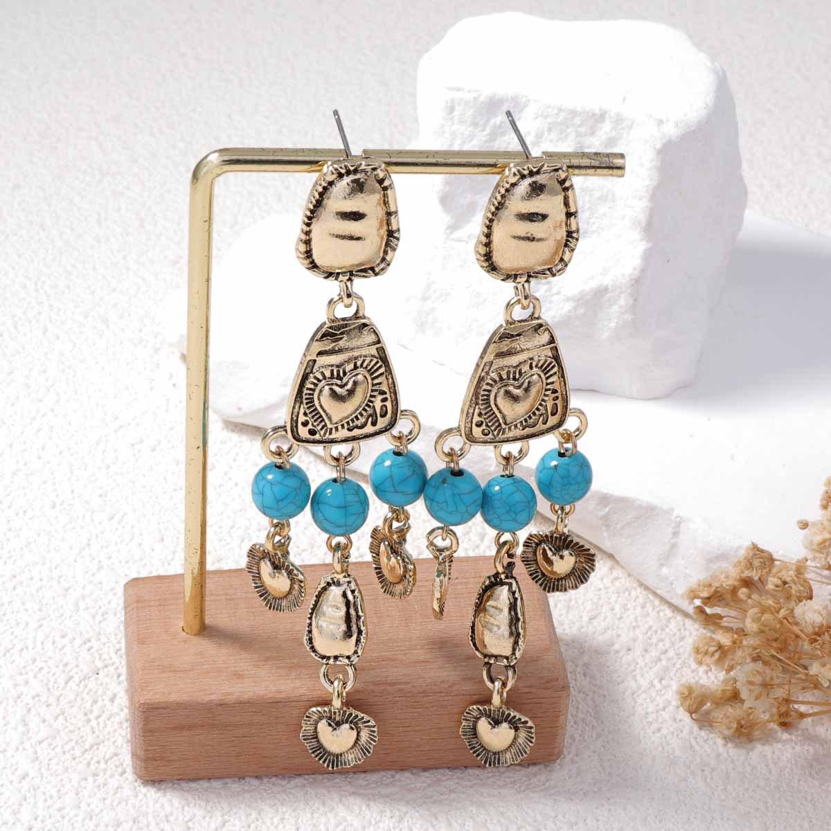 Средневековые винтажные западные ретро серьги с неровным трехмерным рельефом и бахромой любви золотой