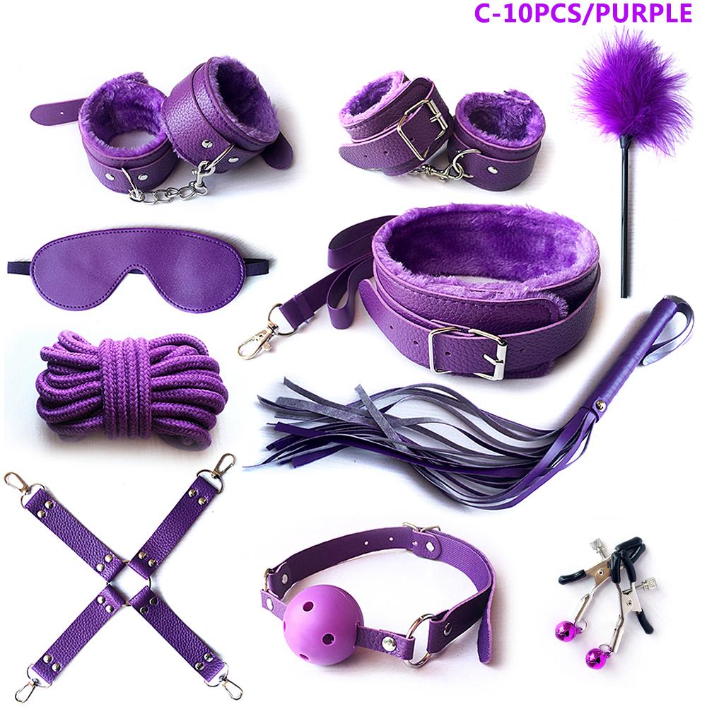 Set Bondage de Pat Pentru Jocuri Adulți Erotic Piele PU Seturi Cătușe Bici Căluș Anal Clame pentru Mamelon Frânghie Jucării Sexuale Femei Cuplu
