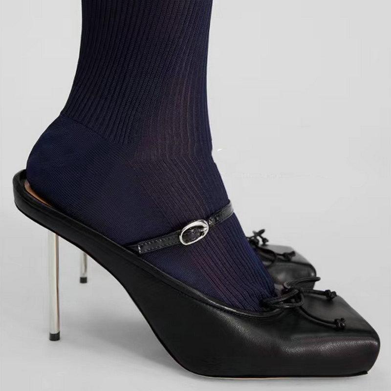 Fashion New White Square Bow Ballet High Heels, Sandals, Slippers And Women'S Shoes For Summer, Autumn And Winter