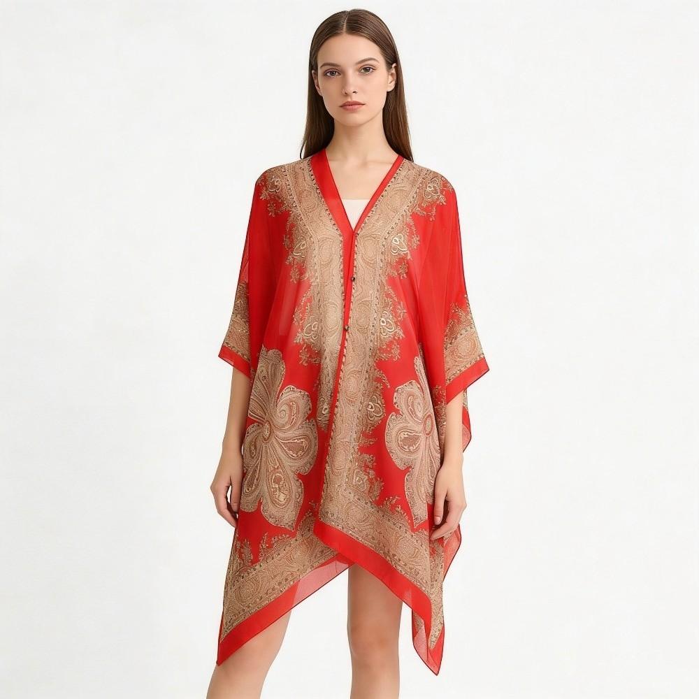 Breathable Sunscreen Thin Large Scarf with Buckle Seaside Vacation Cloak  Neck Decoration