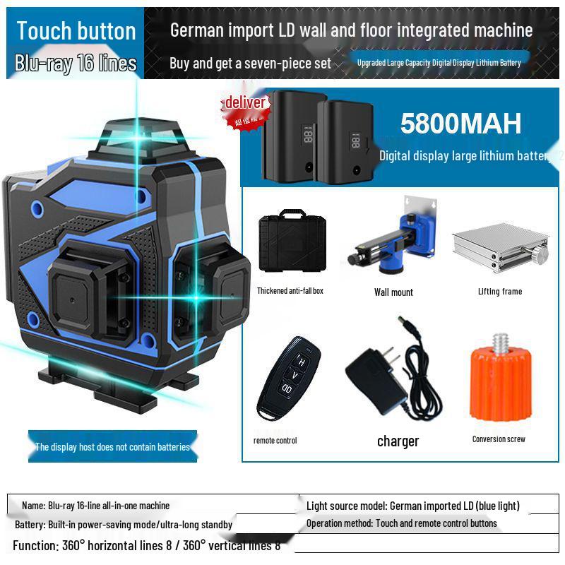 High-Precision Laser Level with Green Light, 12-16 Lines, for Walls and Floors, Automatic Leveling
