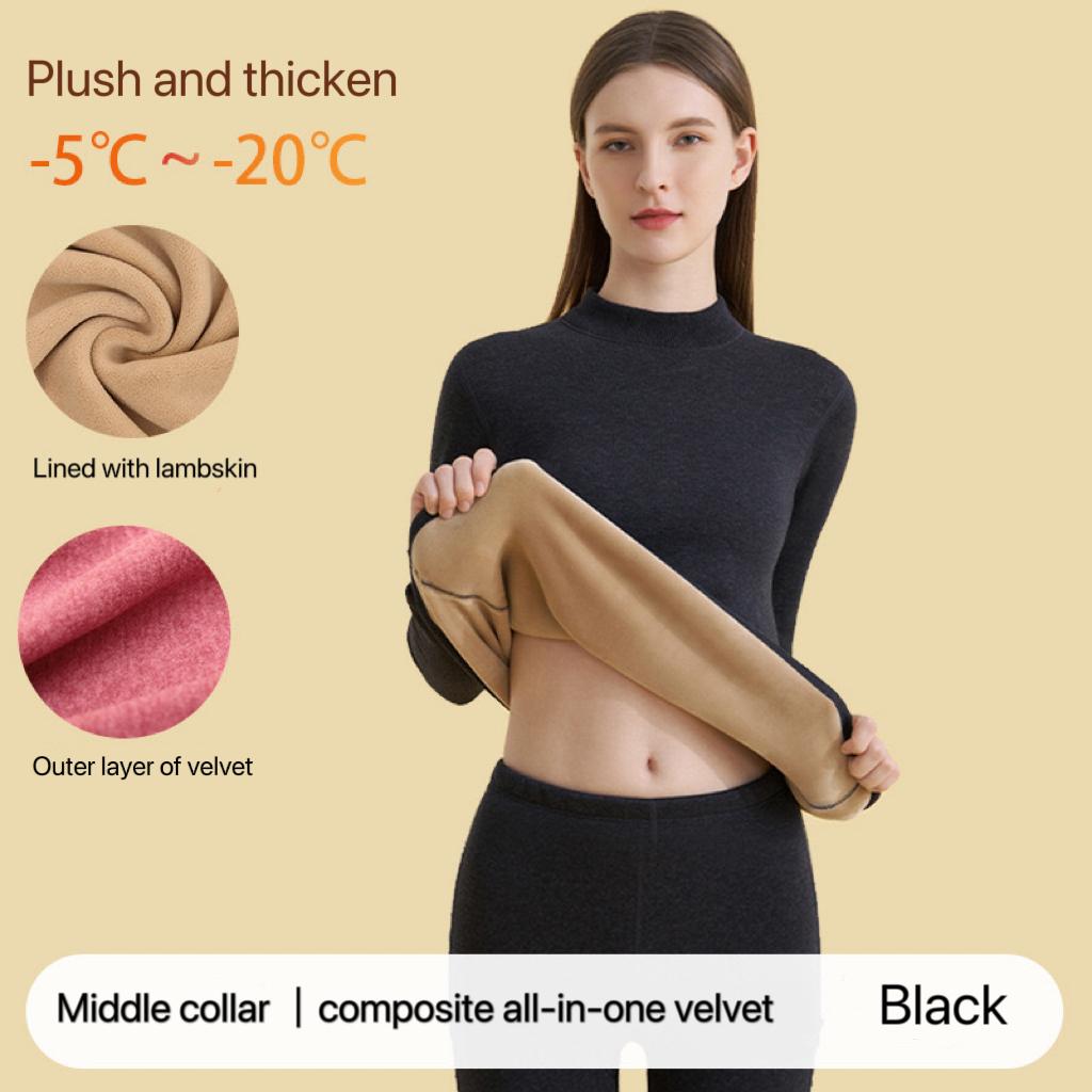 1 Set Intimo Termico Ultra Spesso da Donna con Collo Alto Senza Cuciture Caldo Invernale Manica Lunga Base Set di Abbigliamento Termico