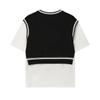 Fila White Fashion Retro Simple Casual Daily Comfortable Trendy Fake Two-Piece Knitted Short Sleeve T-Shirt Women Tops F11W533102FBK