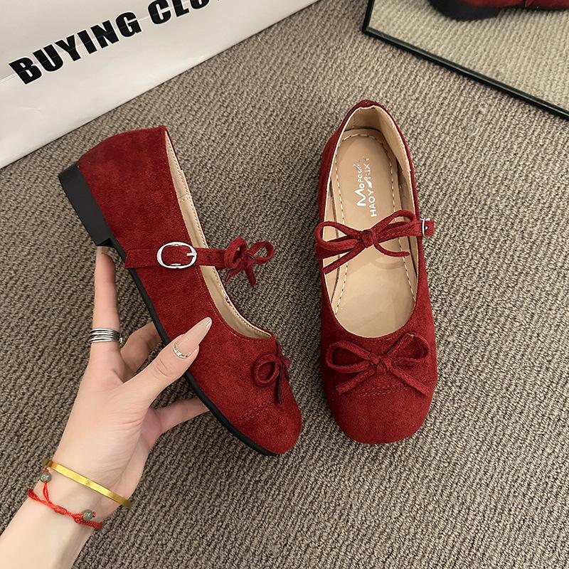 

French evening breeze gentle wind flat bottom round head with skirt light mouth single shoes new summer bow Mary Jane shoes 40 червоний