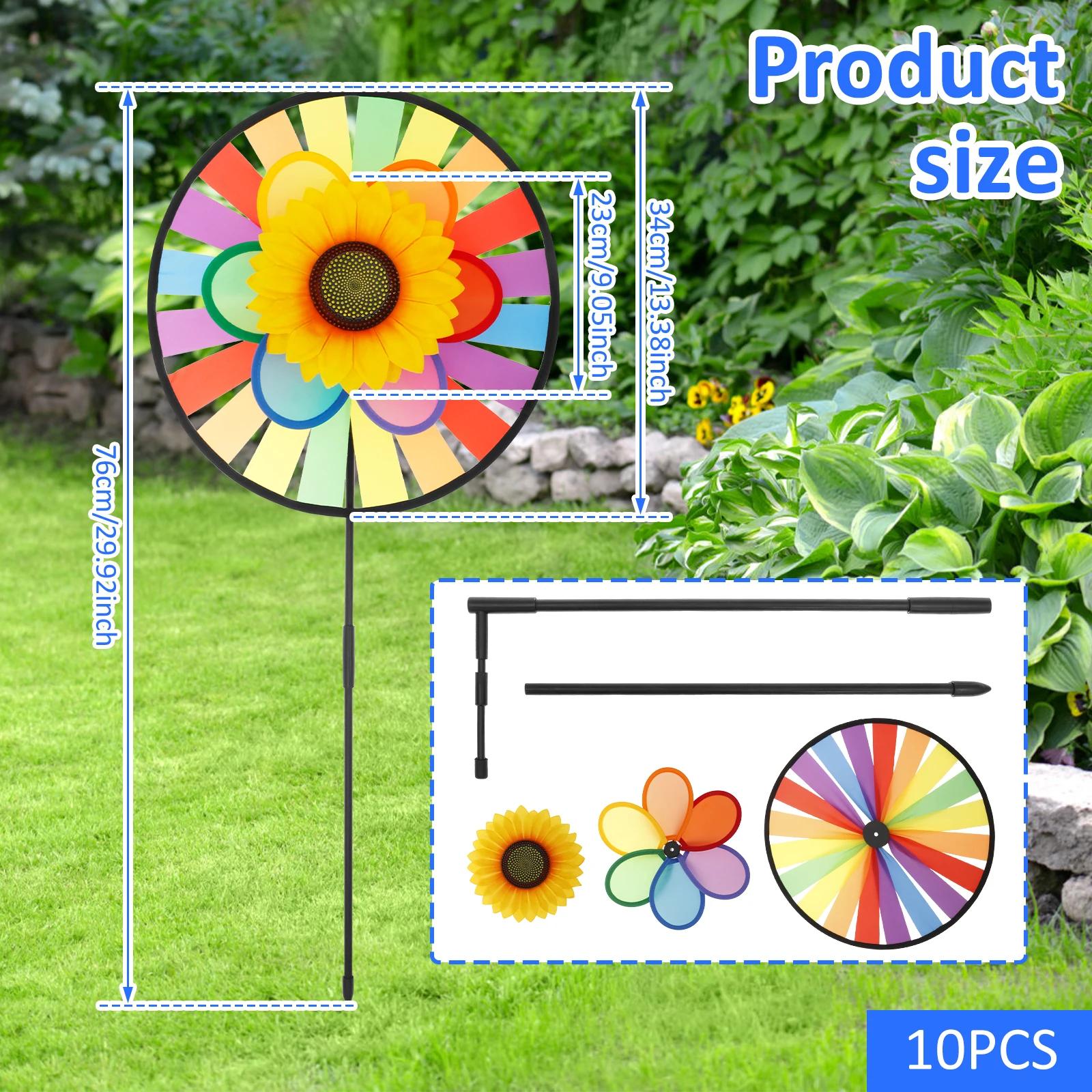 

10Pcs Garden Windmill Unique Colorful Lawn Pinwheel Multifunctional Beautiful Outdoor Wind Spinner Stake Garden Yard Lawn Decor