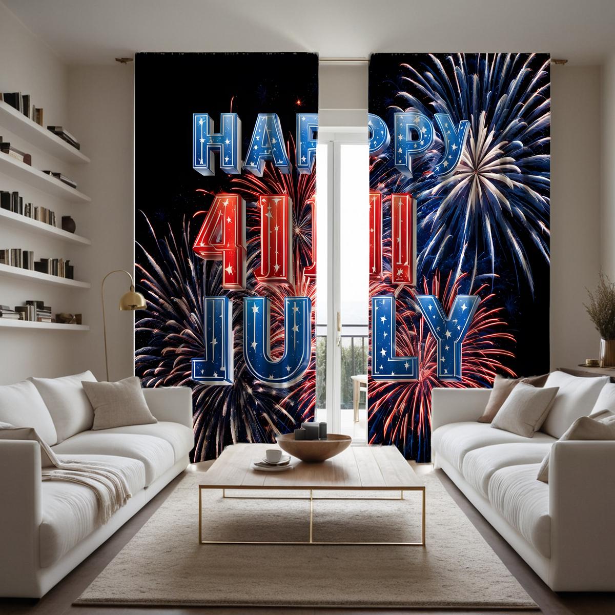 

2 шт. HD День независимости Привет Июль фейерверк декоративная занавеска Черная галстук цифровая печать занавеска украшение дома стиль dec W52H63inchW132H160cm