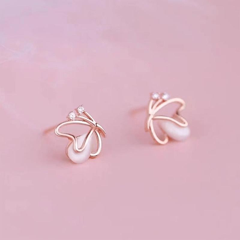 1Pair of Butterfly Stud Earrings, Fresh Opal Earrings, Women's New Trendy Autumn Earrings, Simple and Versatile Temperament Commemorative Gift
