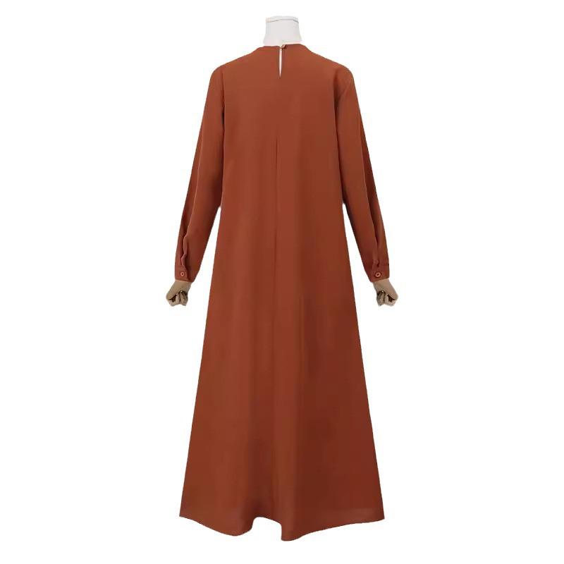 Elegant Solid Color Maxi Dress for Muslim Women – Long Sleeve, Casual & Comfortable