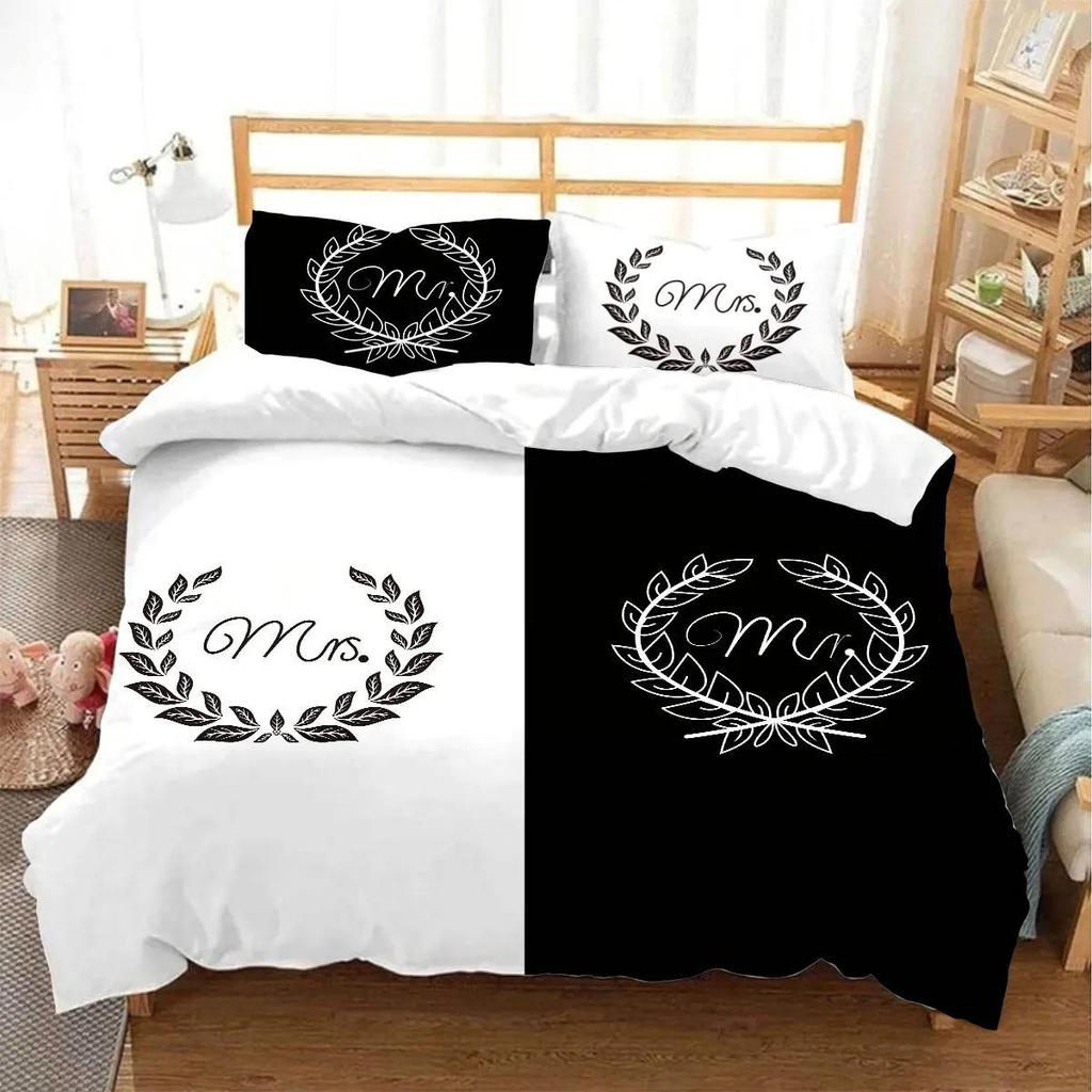 Couple's King & Queen Printed Duvet Cover Set,Romantic Heart Crown Design, And Minimalist Design for Sweetness with Elegance