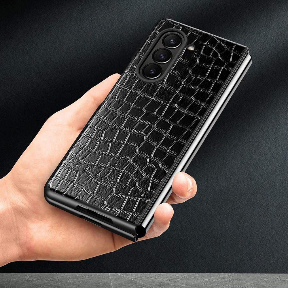 For Samsung Galaxy Z Fold5 5G Crocodile Texture Folding Phone Case PU Leather Coated PC Cover