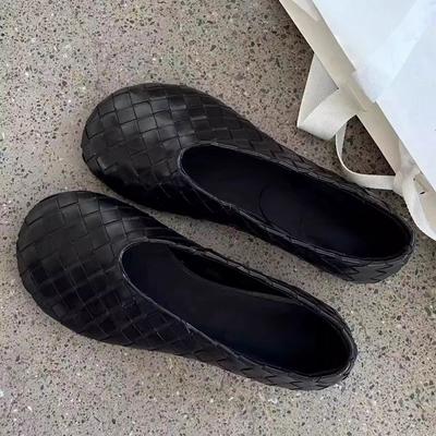 Cowhide Version~ Retro Leather Flat-soled Woven Single Shoes for Women's Commuting Comfort, Shallow Mouth Soft-soled Mary Jane Ballet Shoes