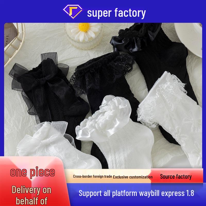 Women's Summer White Lace Bow Mid-Calf Socks - Sweet Lolita Style