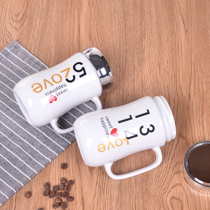 Cute Cartoon Ceramic Mirror Insulation Milk Water Cup Creative Coffee Couple Plus Formulation With Lid