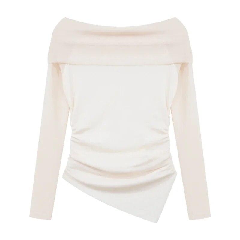 Off Schulter Sexy Zwei Stücke Set Frauen Solide Plissee Tops T-shirt + Mini Kuchen Röcke Damen Koreanische Mode Fee chic Party Anzüge 2024