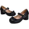 Women's Round Heels Mary Janes Shoes 2025 Fashion Black White Medium Heeled Office Dance Wedding Shoes for Girls Big Size 45 48