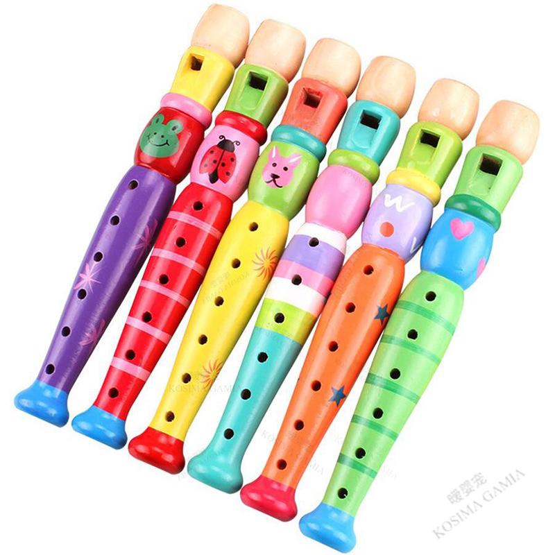 Kid Toys Musical Wooden Flute Toy Instrument Early Music Education Develop 6-Holes Recorder Wooden Flute Musical Instruments