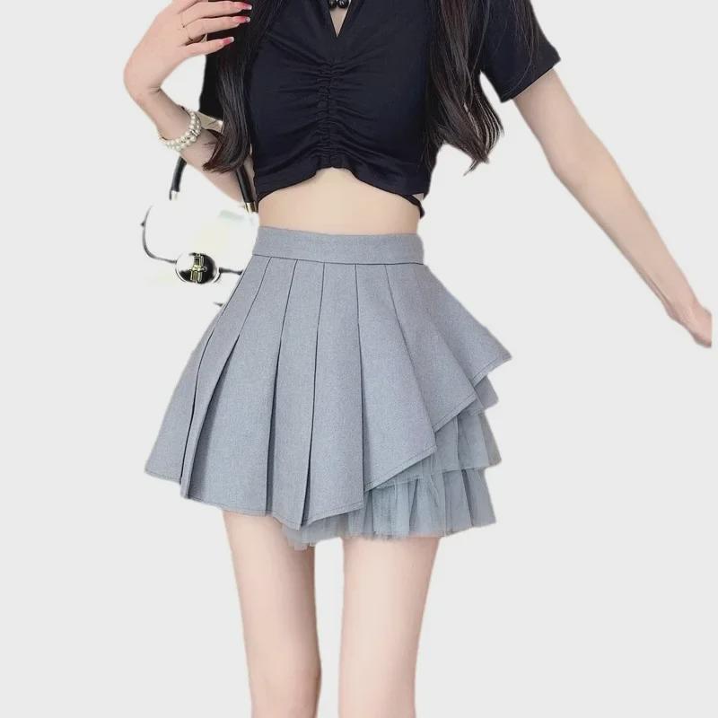 Women's White Pleated Mini Skirt, Ballet-Style High Waist A-Line Tutu Skirt