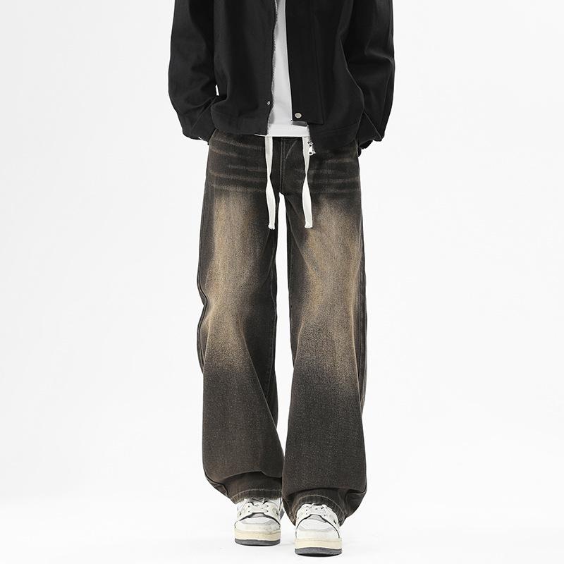 Yadu Four Seasons Retro Hong Kong Style Straight Leg Jeans - Unisex Casual Autumn Wear (522) XL
