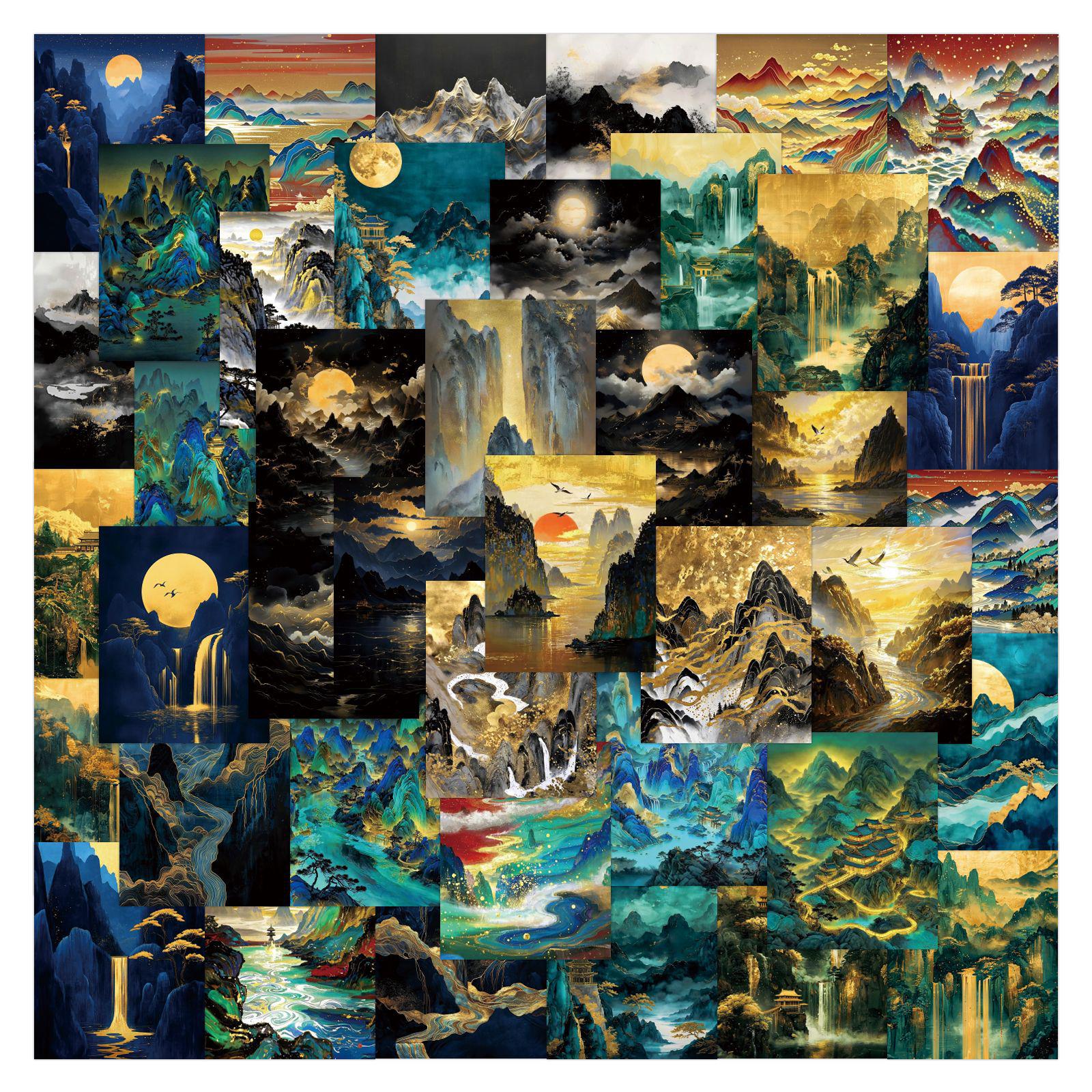 60 Flowing Ink Landscape Stickers - Ancient Style, High-Value Decorative Stickers for Mobile Phone DIY