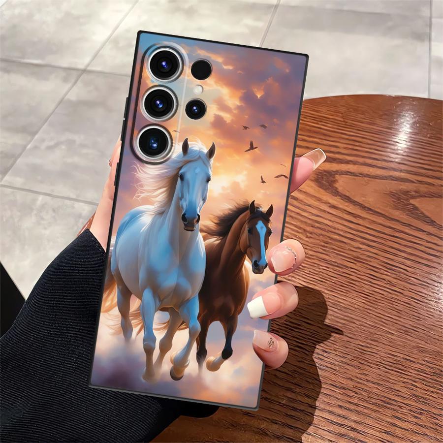 Animal Horse Pattern Case for Samsung Galaxy S24 Plus S25 Edge S23 Ultra S20 S21 FE Black Soft Phone Cover