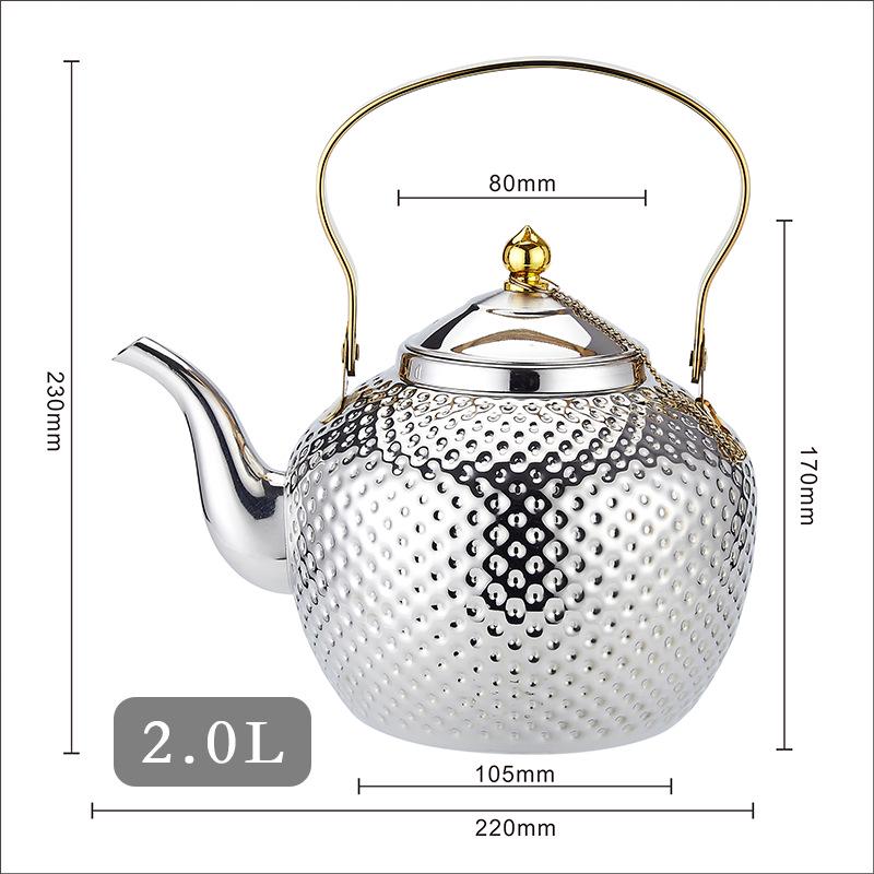 Gold Spherical Stainless Steel Kettle with Hammered Texture - Large Capacity for Hotels and Restaurants.