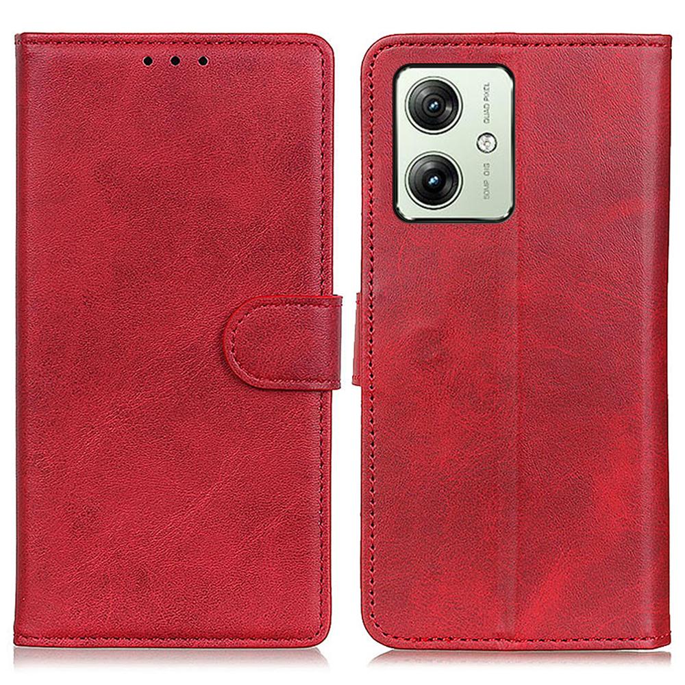 

For Motorola Moto G54 5G Case Cowhide Texture Stand Leather Mobile Phone Cover Wallet Red
