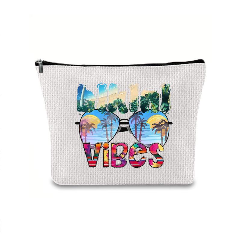 Large Capacity Linen Makeup Bag: Cross-Border Printed Cosmetic Storage with Zipper