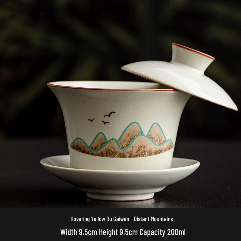 Premium Ru Ware Gongfu Tea Set with Cultivable Crackle Gaiwan and Offering Bowl