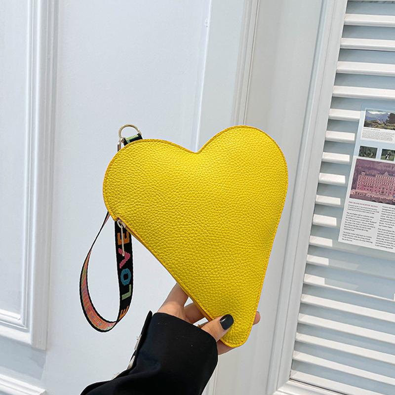 

Модный мини-клатч в форме сердца для женщин, конфетного цвета, кошелек для монет с браслетом на запястье, стильный держатель для карт на молнии и ключница CLE 24x0.5x20.5cm жёлтый