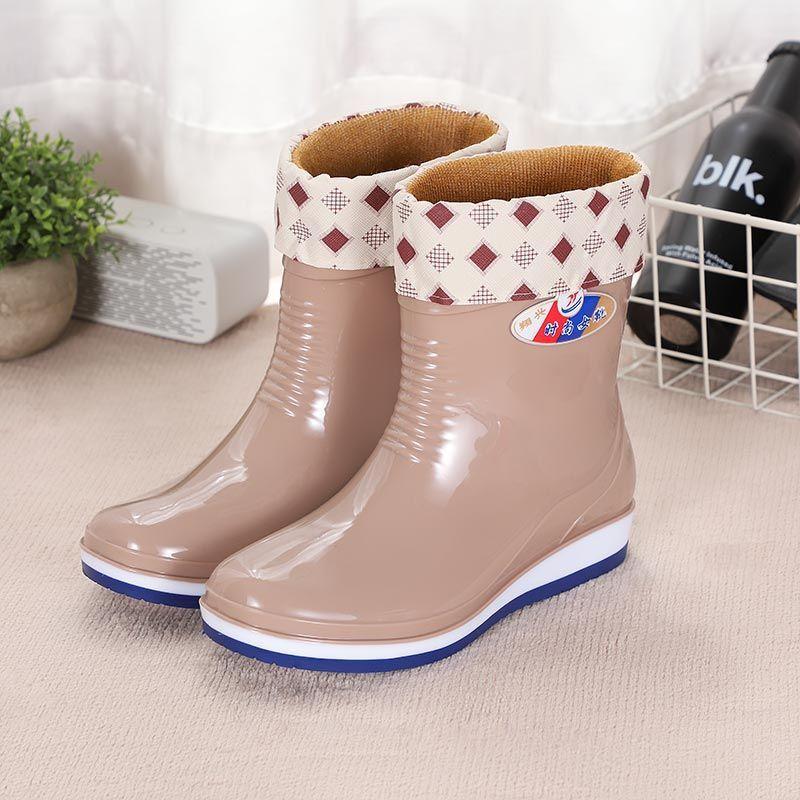 Fashion rain shoes women's short rain boots four-season water shoes wear waterproof thick-soled water boots and velvet thermal overshoes