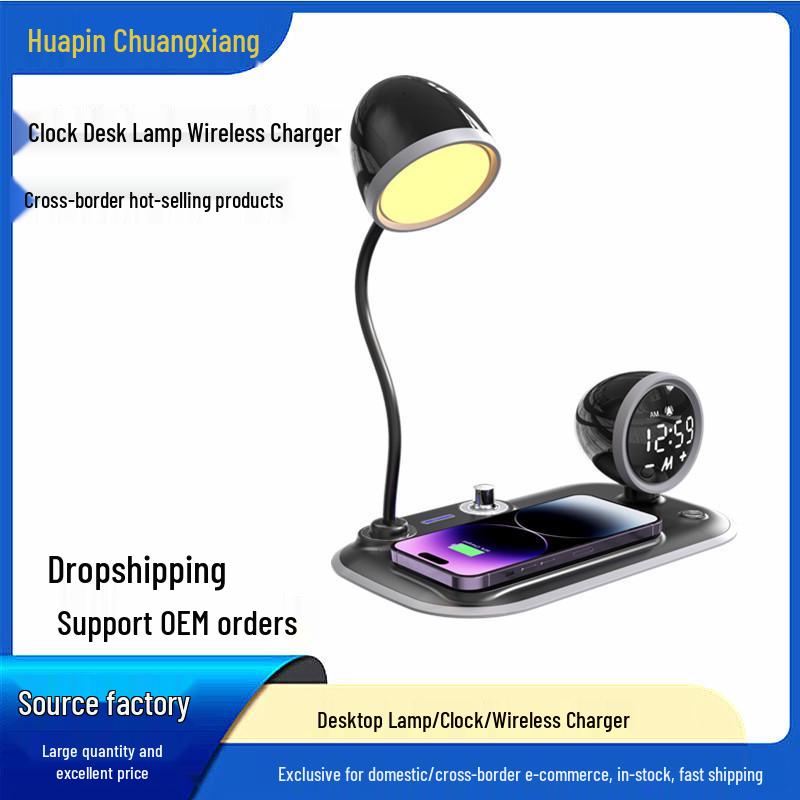 

LED Desk Lamp with Clock, Night Light, and Wireless Charger Wireless Charging + Clock + Desk Lamp [White]