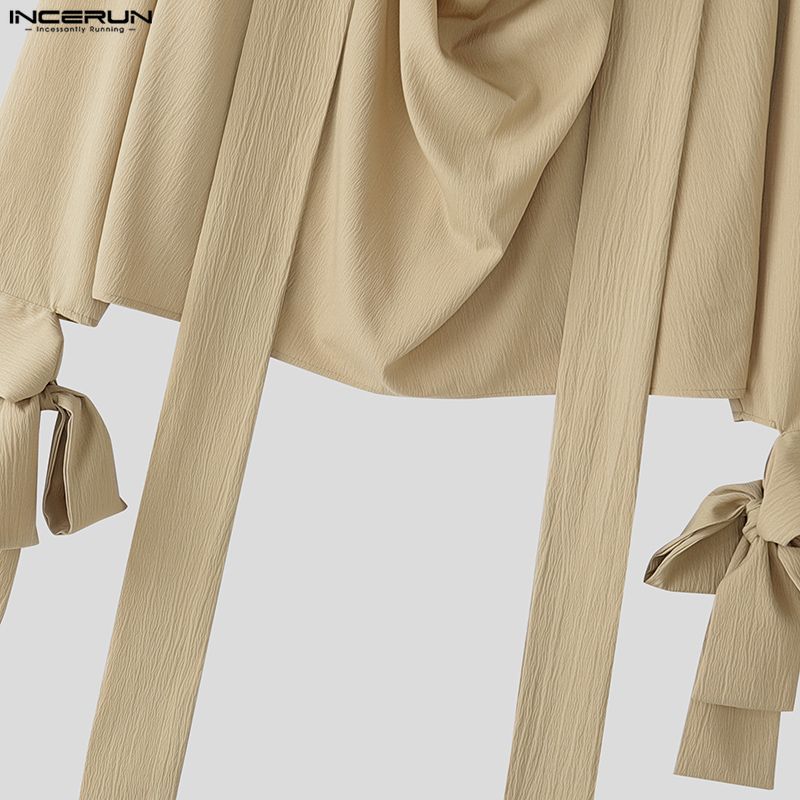 INCERUN Oversized Men Swing Collar Long Sleeve Ruffled Irregular Shirts Tops
