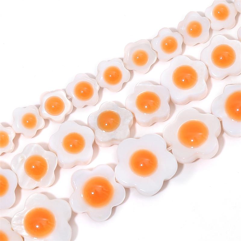 Natural Freshwater Shells Flowers Beads Double-Sided Egg Yolk for DIY Jewelry