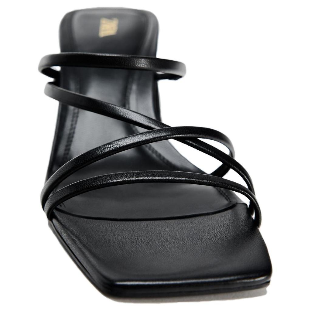 ZARA Square Toe Chunky Heel Slip-On Sandals Women sandals Black 12810410800
