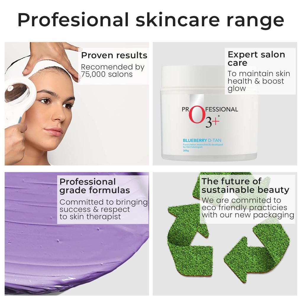 O3+ Blueberry D-Tan Cream 300 g Pack of 1 for Tan Removal, Glowing Skin, Sun Damage Protection