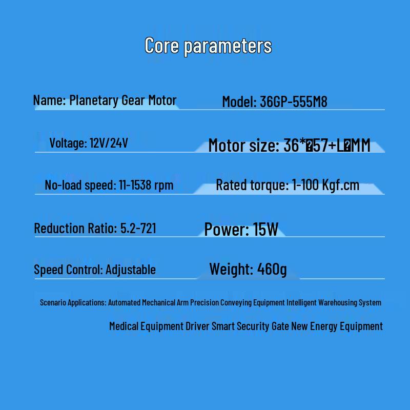 24V Brushed DC Geared Motor with M8 Threaded Rod - 36GP-555 Miniature Planetary Gear, Low Speed