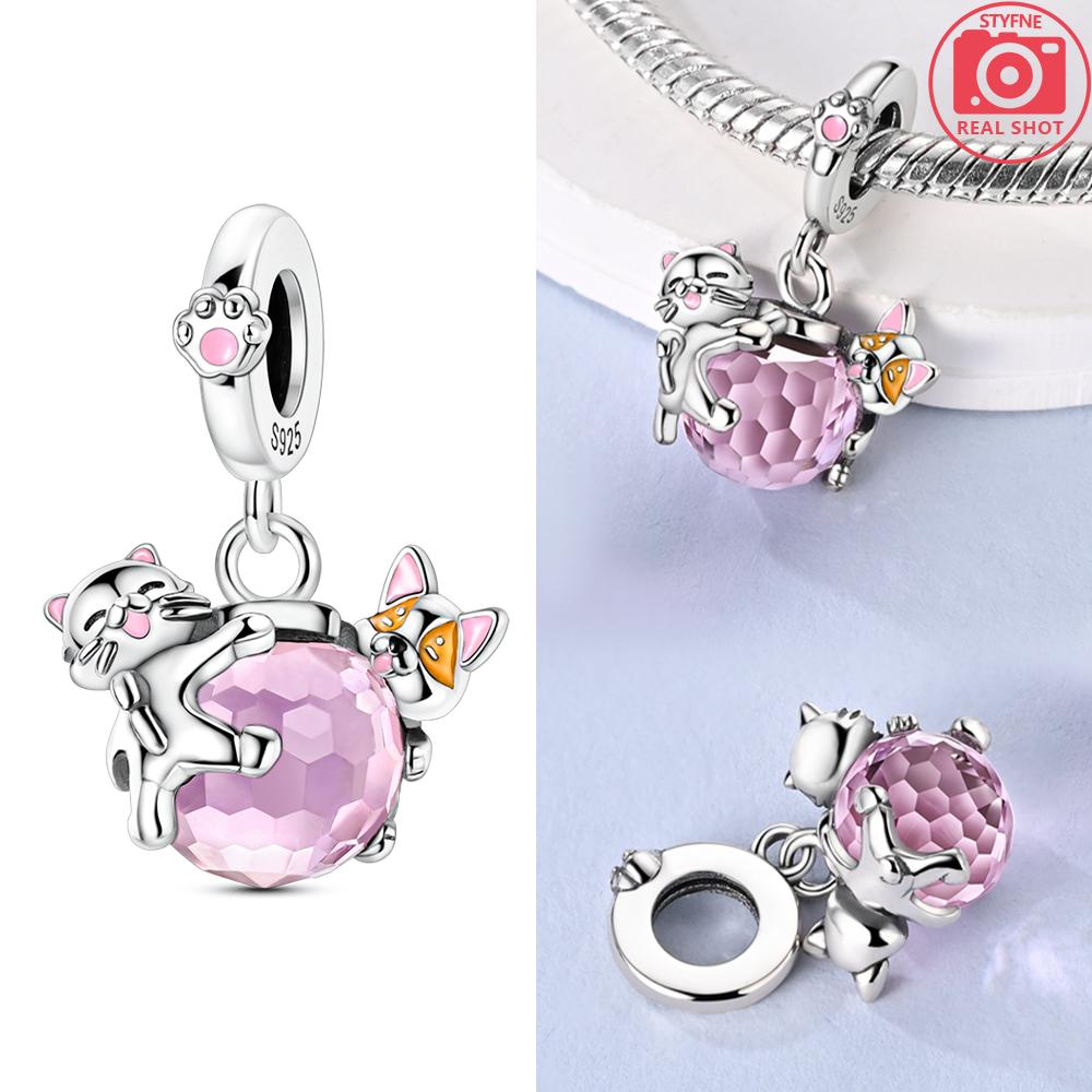 Charms Copper Original Luminous Firefly Pink Cat Little Bear Heart Beads Fit Bracelet Women Jewelry Making Diy Accessories