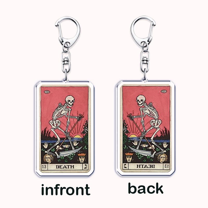 Popular Culture Halloween Tarot Card Keychains for Accessories Moon Luna Death Keyring Jewelry Fans Lovers Friends Reader Gifts
