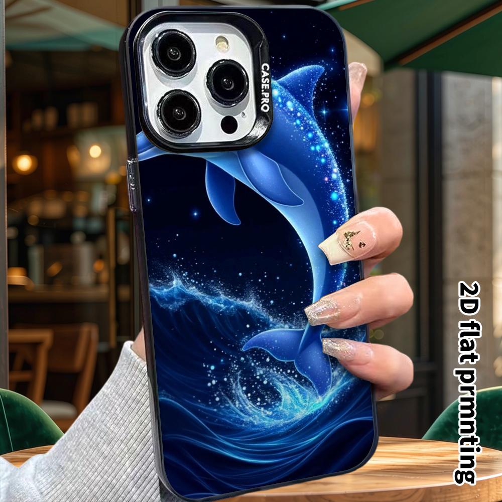 Phone Case: 2D Flat Design, Suitable for iPhone 18 17 16 15 14 13Pro In Rainbow Silver, Couple Style, Starlight Dolphin, Christmas and Halloween Gifts