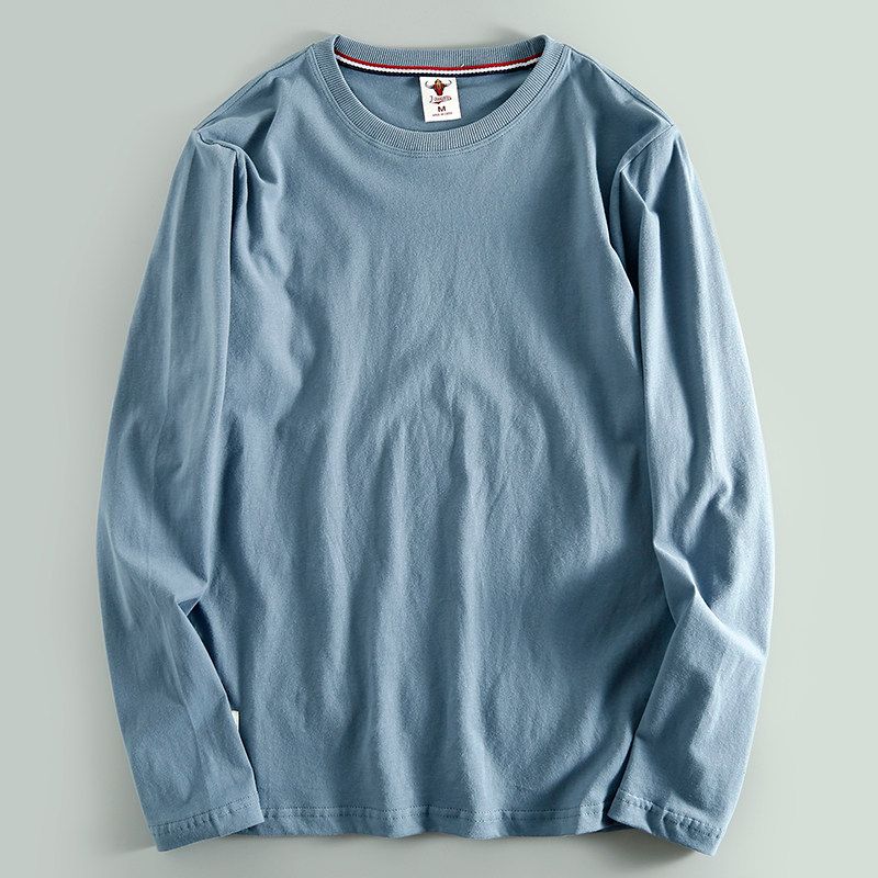 Daily Order Cutting Label Export Export Remaining Tail Order Cutting Label Men Long Sleeves T-shirt Spring and Autumn Pure Cotton Solid Color T-shirt